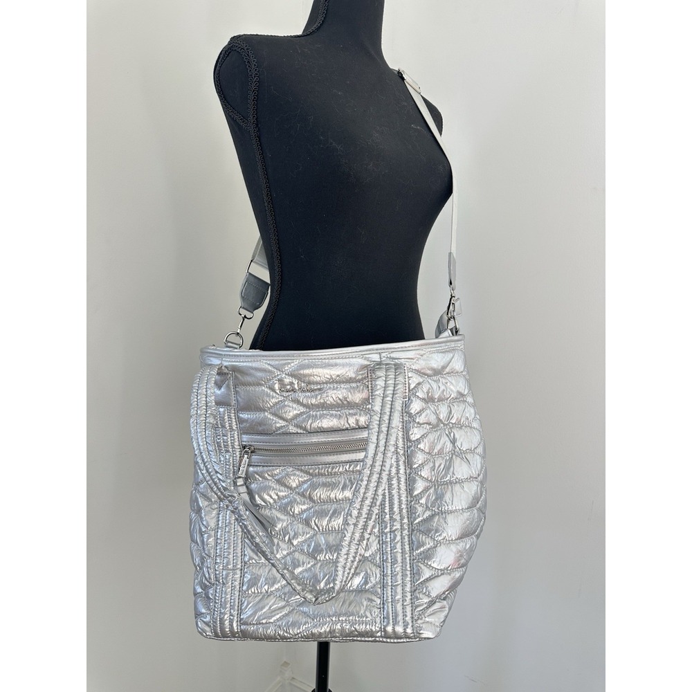NWOT Nicole Miller Quilted Silver Tote Bag Purse